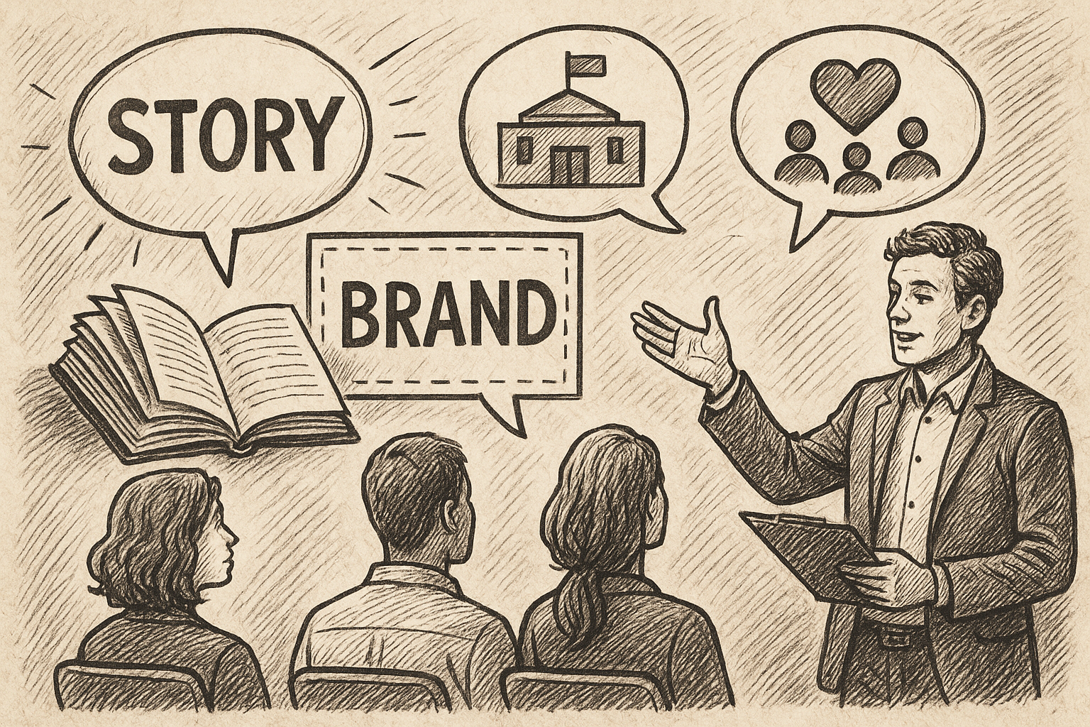 Professional illustration representing How to Build a B2B Brand Story That Resonates with Customers featuring elements rel...