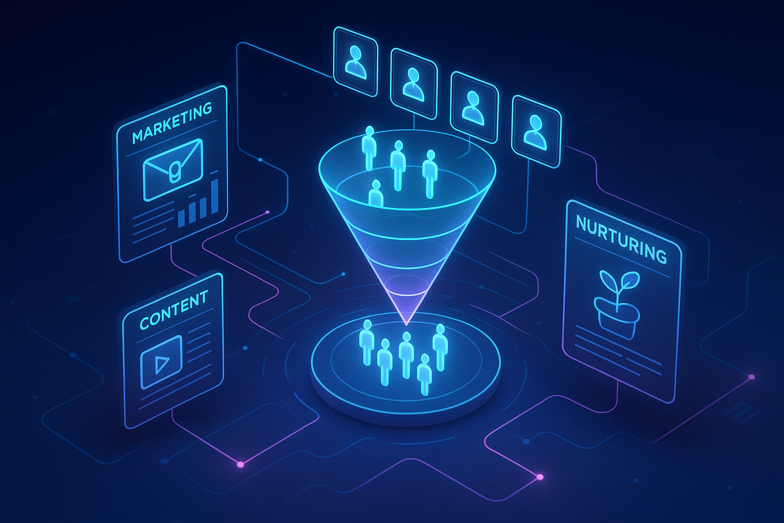 Professional illustration representing How to Create a B2B Marketing Framework for Effective Lead Nurturing featuring elem...