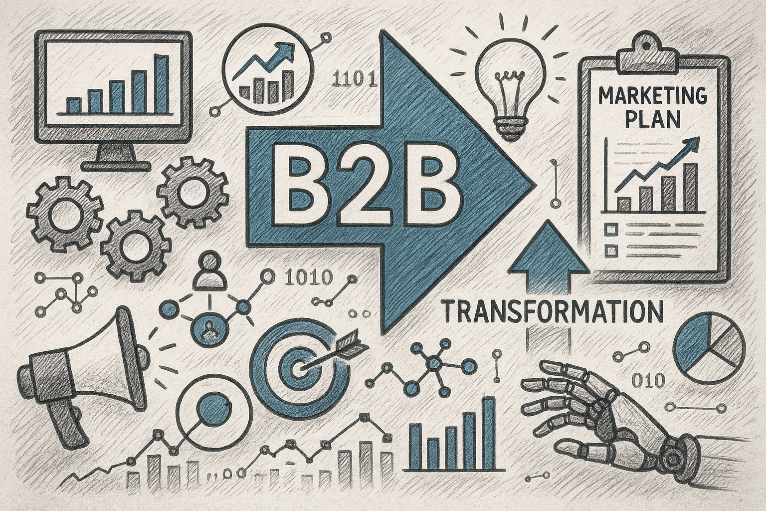Professional illustration representing Creating a B2B Marketing Plan for Digital Transformation featuring elements related...