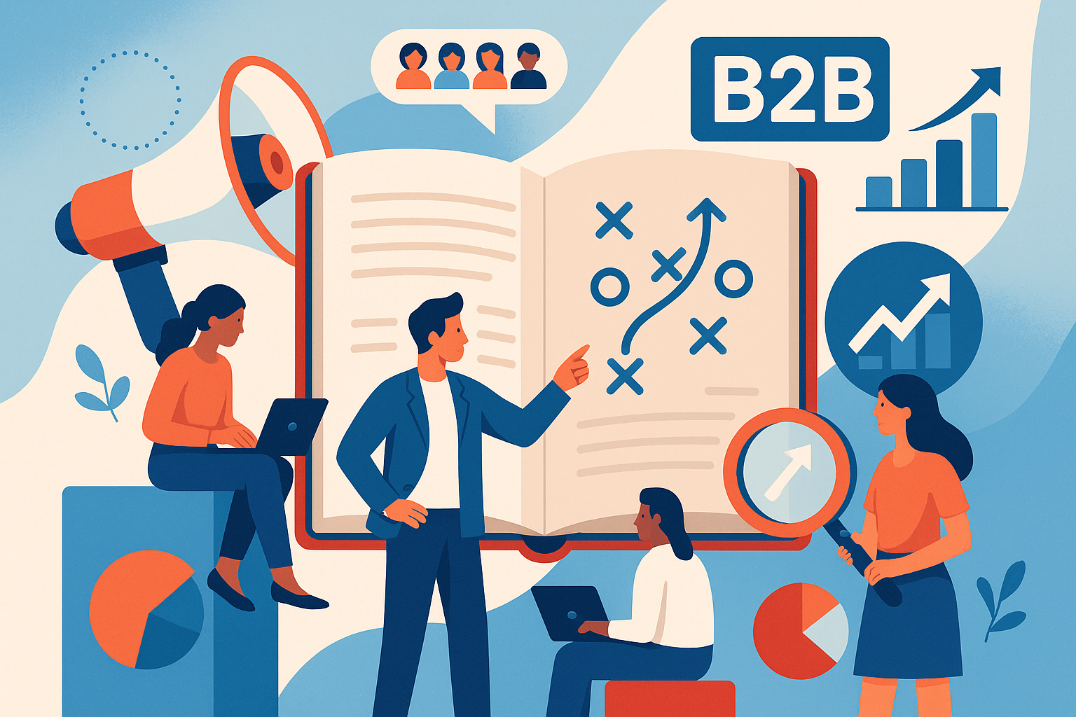 Professional illustration representing How to Create a Comprehensive B2B Marketing Playbook featuring elements related to ...