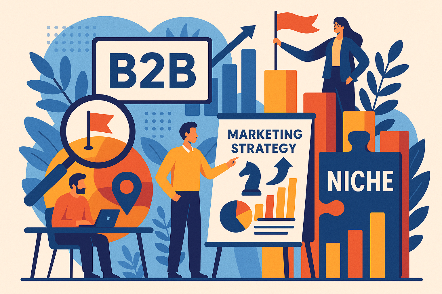 Professional illustration representing Creating a B2B Marketing Strategy for Niche Markets featuring elements related to n...