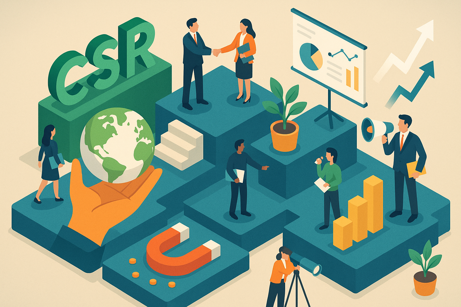 Professional illustration representing How to Create a B2B Marketing Strategy Focused on Corporate Social Responsibility f...