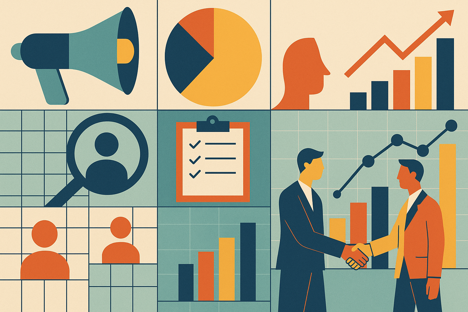 Professional illustration representing How to Conduct Effective Market Research for B2B Marketing featuring elements relat...