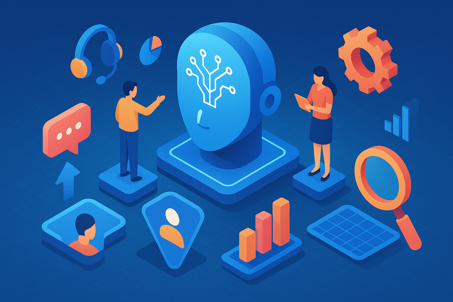 Professional illustration representing Utilizing AI to Enhance B2B Customer Engagement Strategies featuring elements relat...