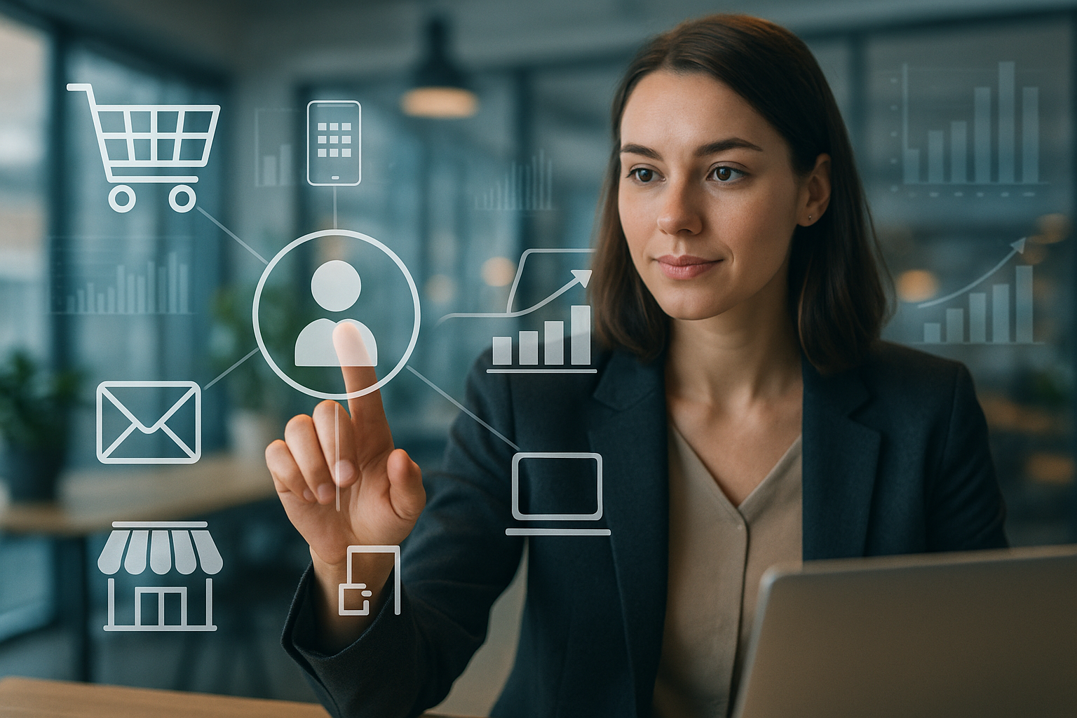 Professional illustration representing Creating a Seamless Omnichannel Experience for B2B Customers featuring elements rel...