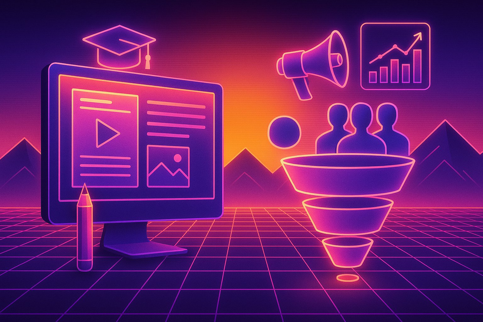 Professional illustration representing Utilizing Content Marketing to Educate B2B Customers featuring elements related to ...