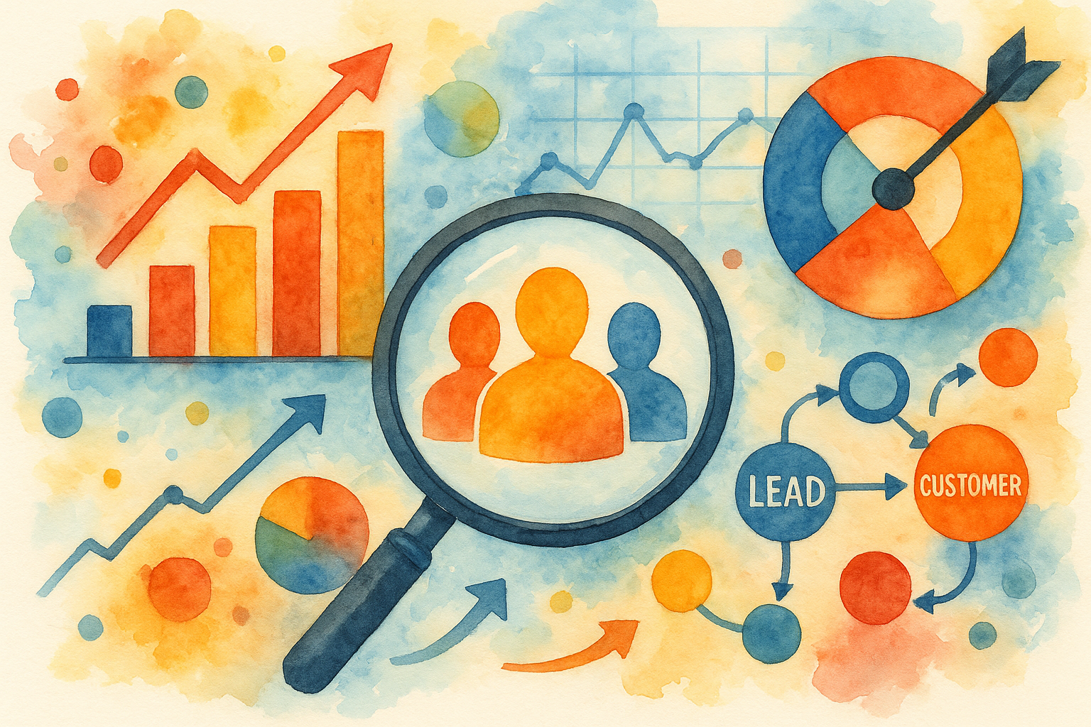 Professional illustration representing Leveraging Data Analytics for Enhanced B2B Marketing Insights featuring elements re...