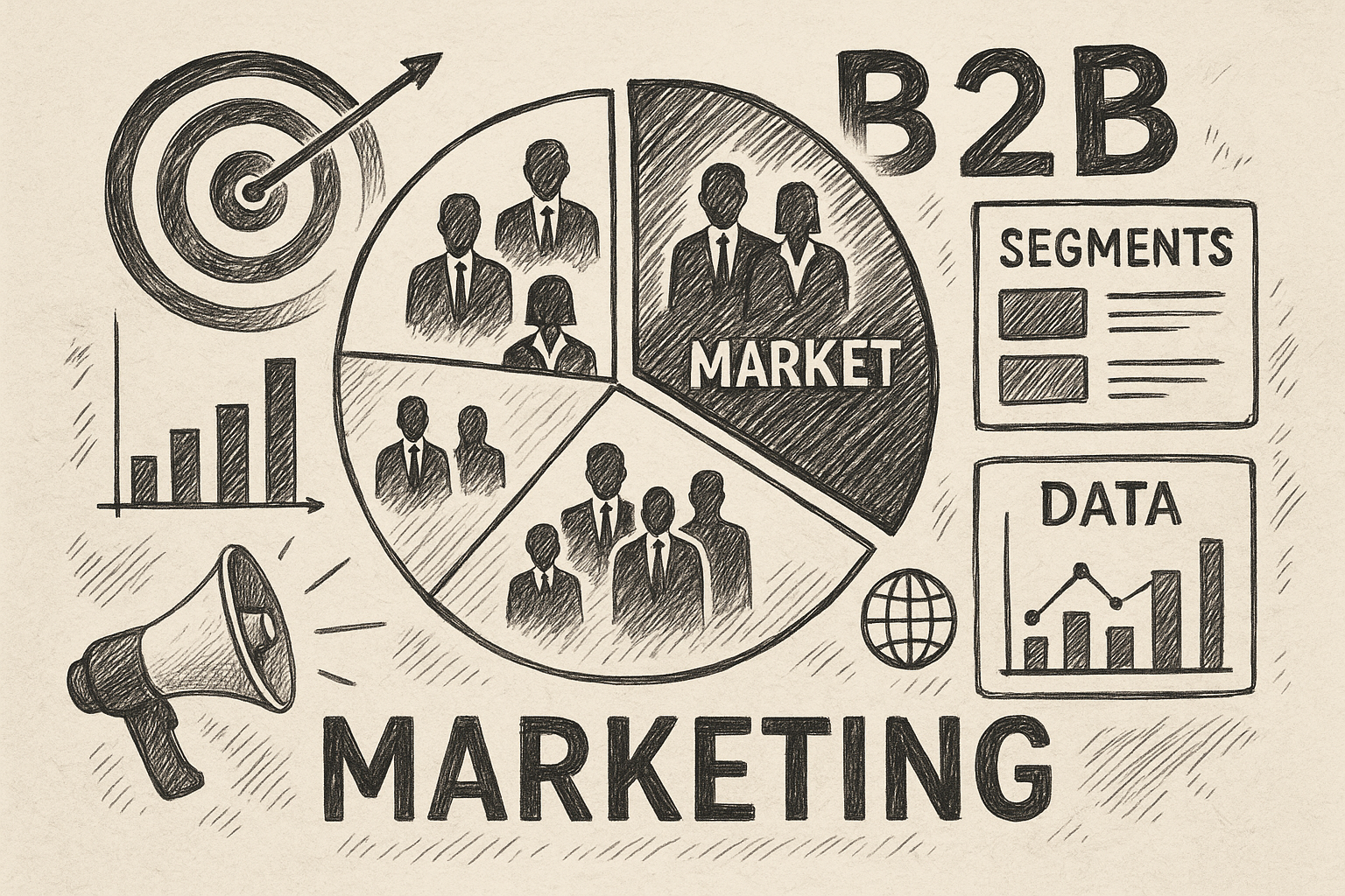 Professional illustration representing Creating Targeted B2B Marketing Campaigns Using Segmentation featuring elements rel...