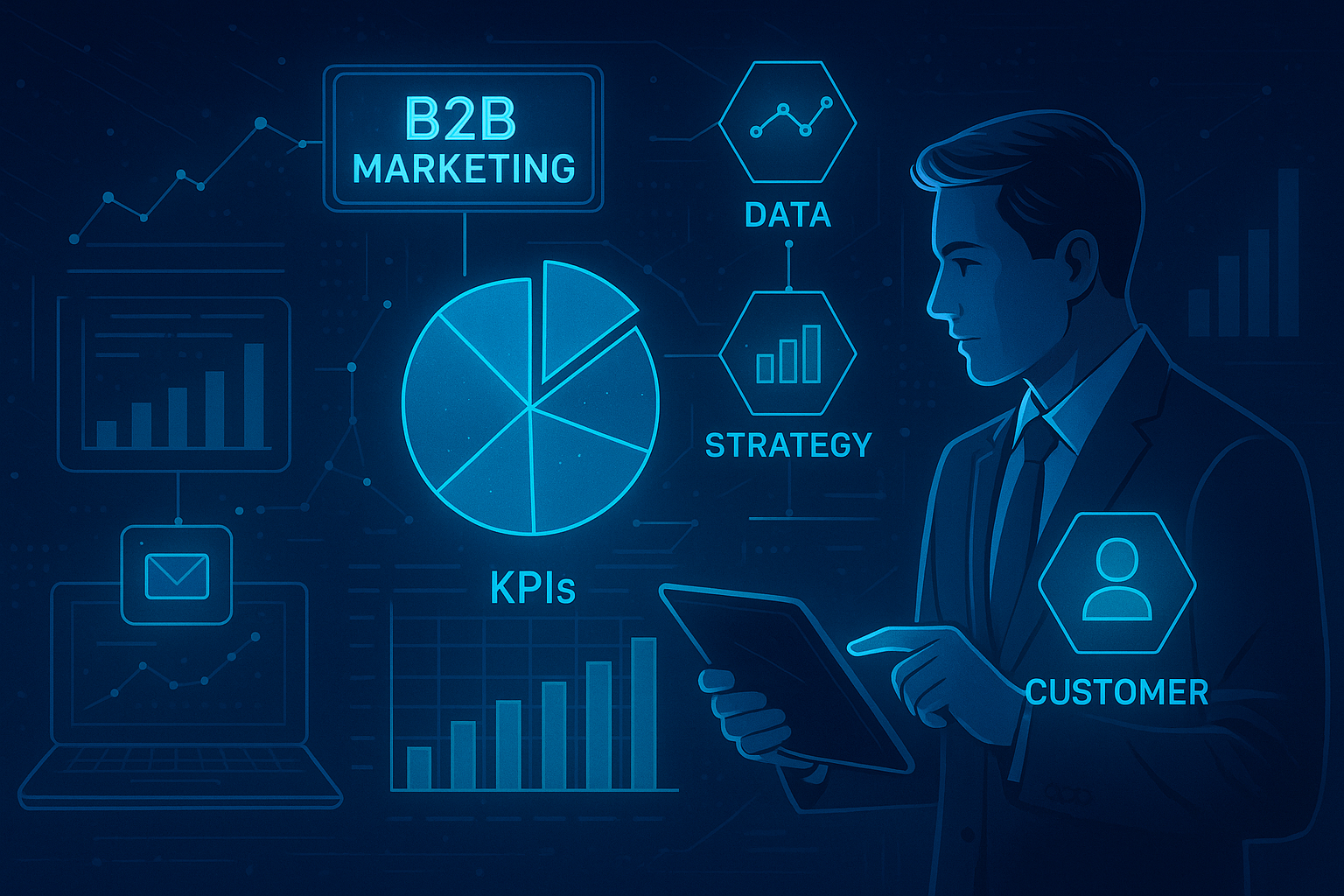 Professional illustration representing Creating a Data-Driven B2B Marketing Approach for Growth featuring elements related...