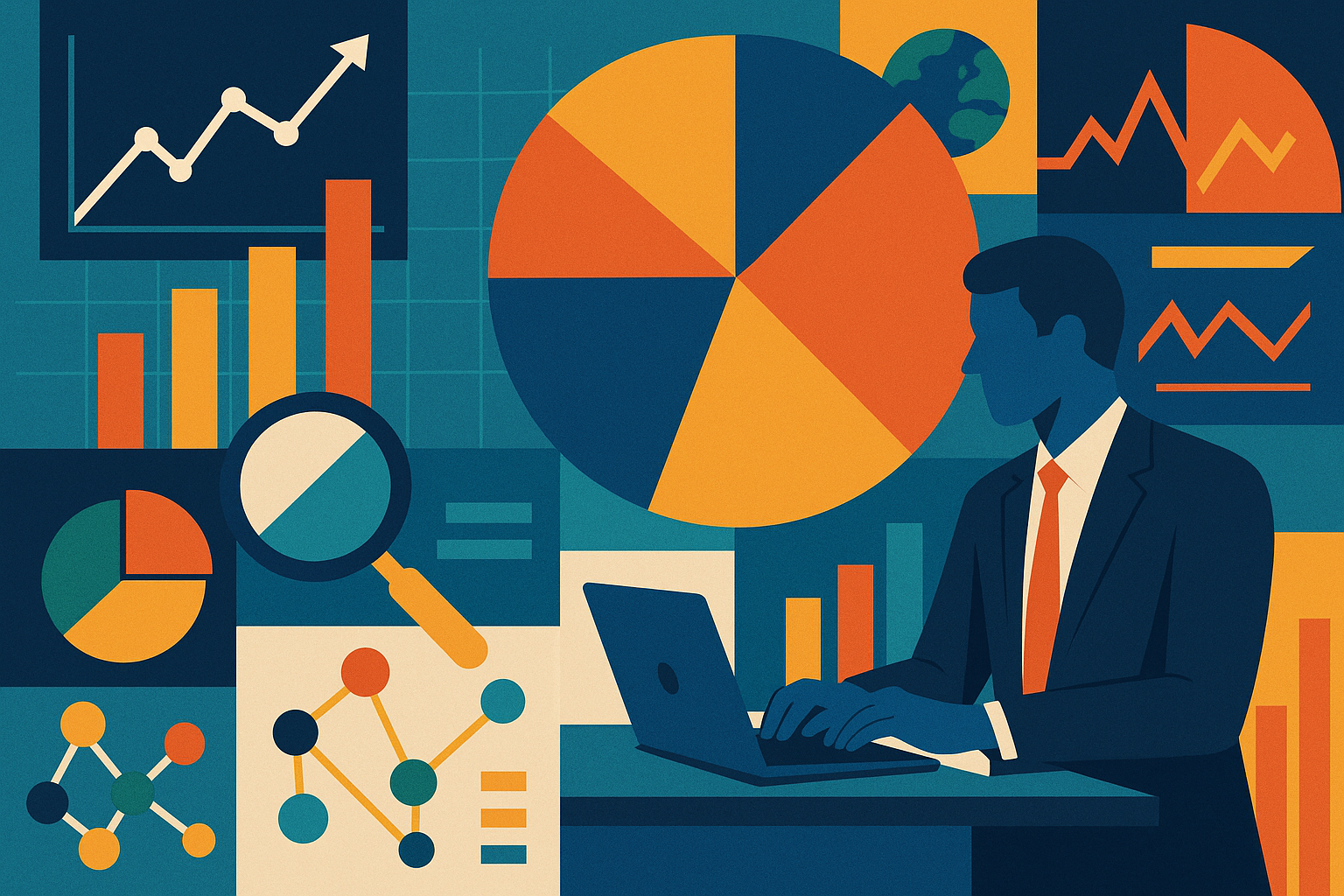 Professional illustration representing Creating a Data-Driven Approach to B2B Market Research featuring elements related t...