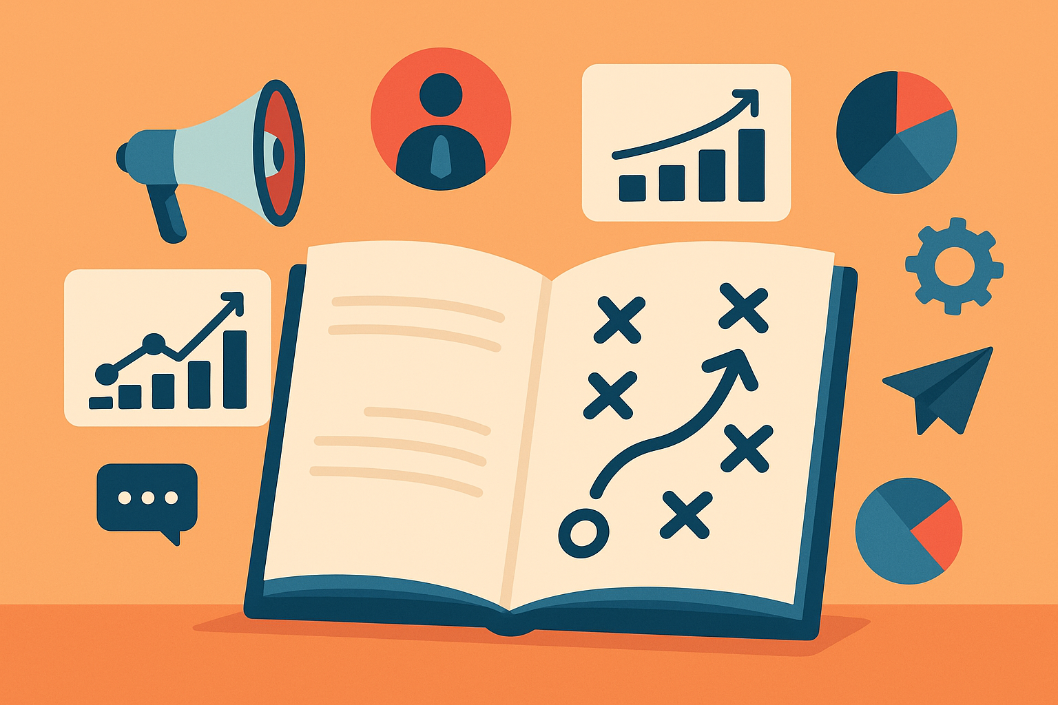 Professional illustration representing Creating a Comprehensive B2B Marketing Playbook for Teams featuring elements relate...