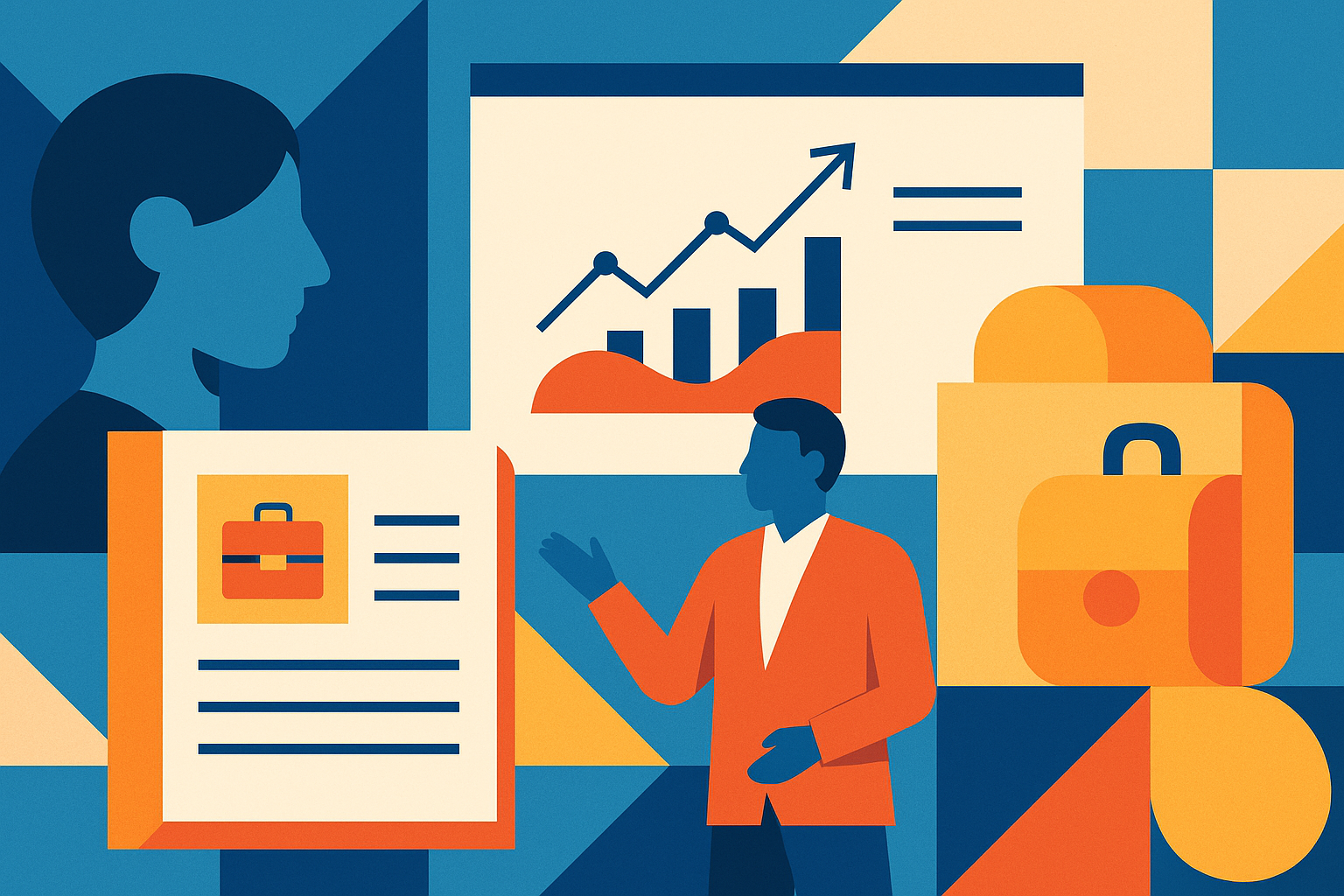 Professional illustration representing Best Practices for Creating Impactful B2B Case Studies featuring elements related t...