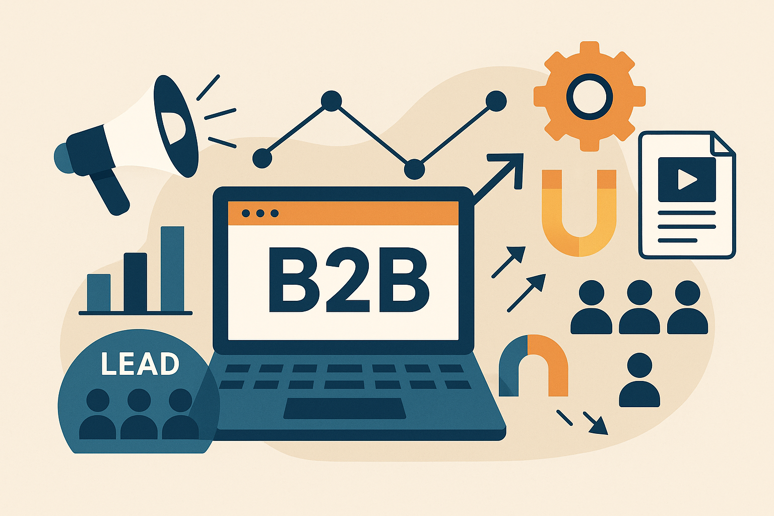 Professional illustration representing Creating a B2B Marketing Framework for Effective Lead Generation featuring elements...