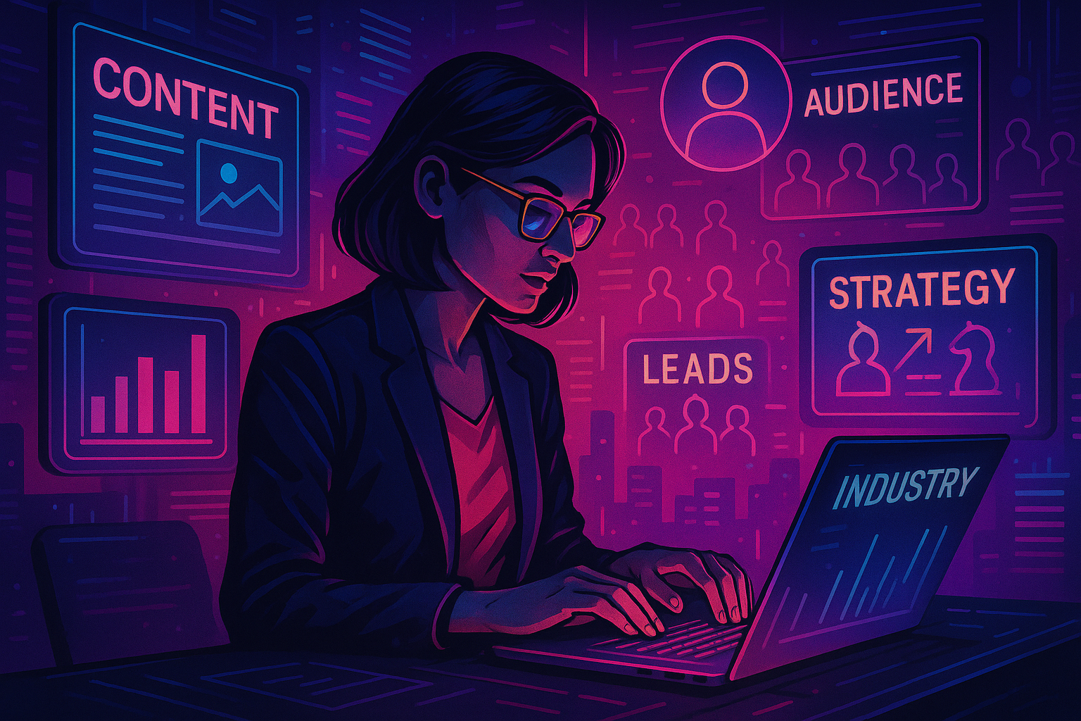 Professional illustration representing Designing an Effective B2B Content Strategy for Lead Generation featuring elements ...