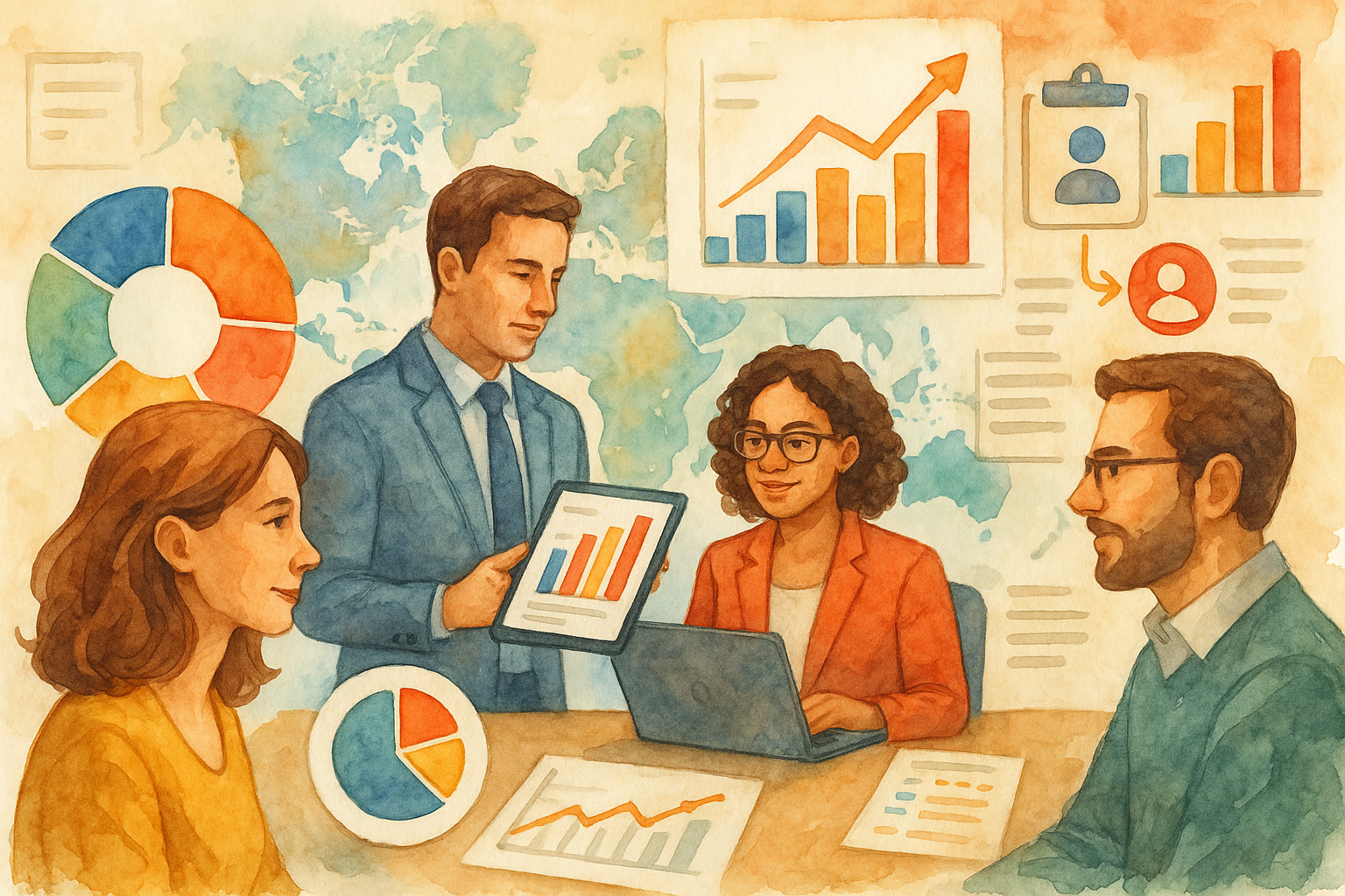 Professional illustration representing Implementing a Comprehensive B2B Marketing Analytics Strategy featuring elements re...