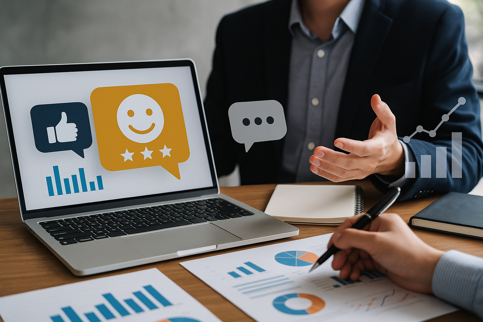 Professional illustration representing Implementing a B2B Marketing Strategy for Effective Customer Feedback featuring ele...