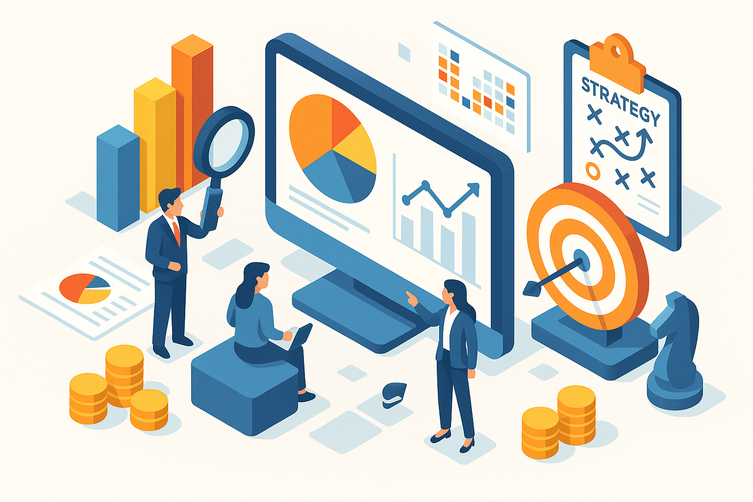 Professional illustration representing How to Use Market Research to Drive B2B Marketing Strategies featuring elements rel...