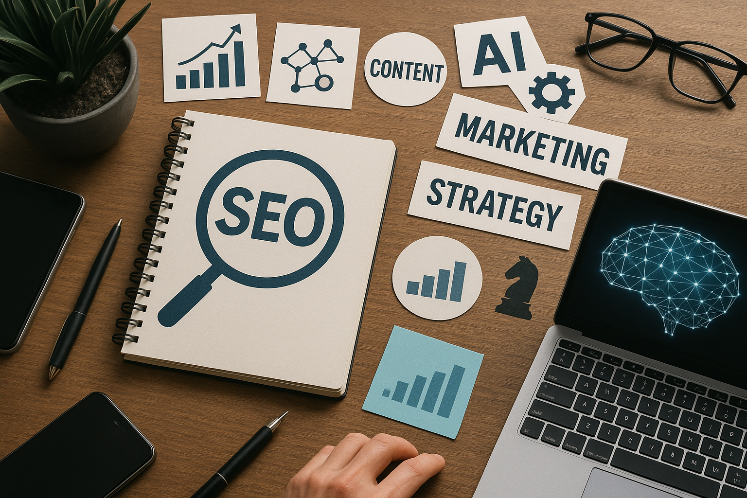 Professional illustration representing Best AI SEO workflows for lean marketing teams featuring elements related to seo, t...