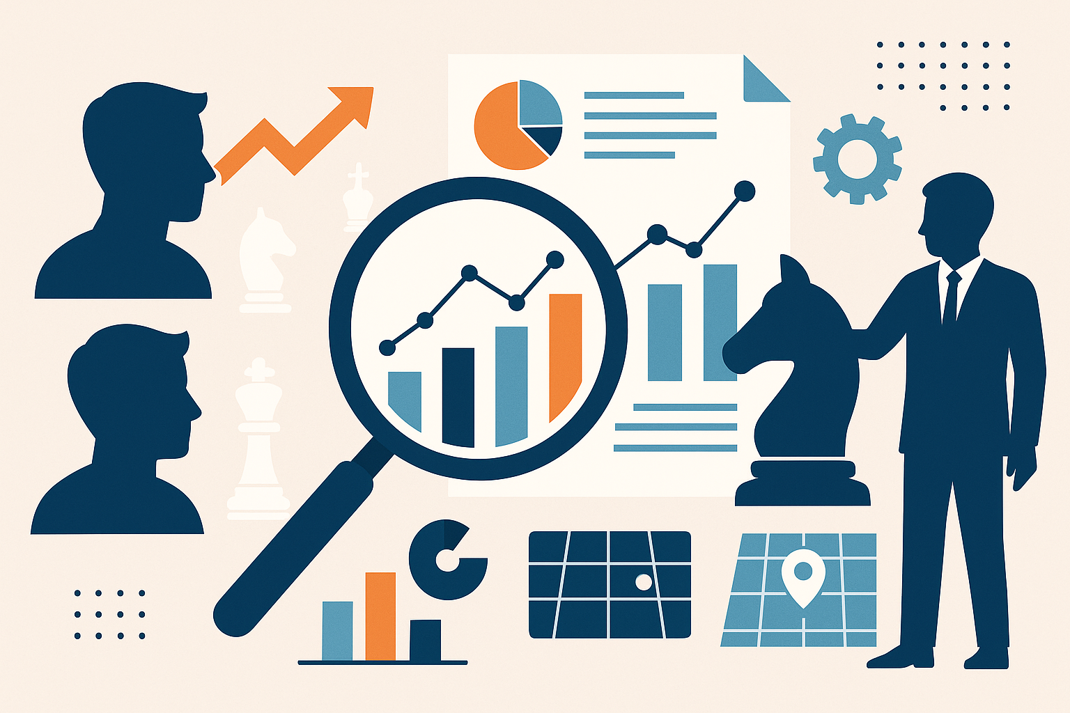 Professional illustration representing How to Conduct Competitive Analysis for B2B Market Success featuring elements relat...