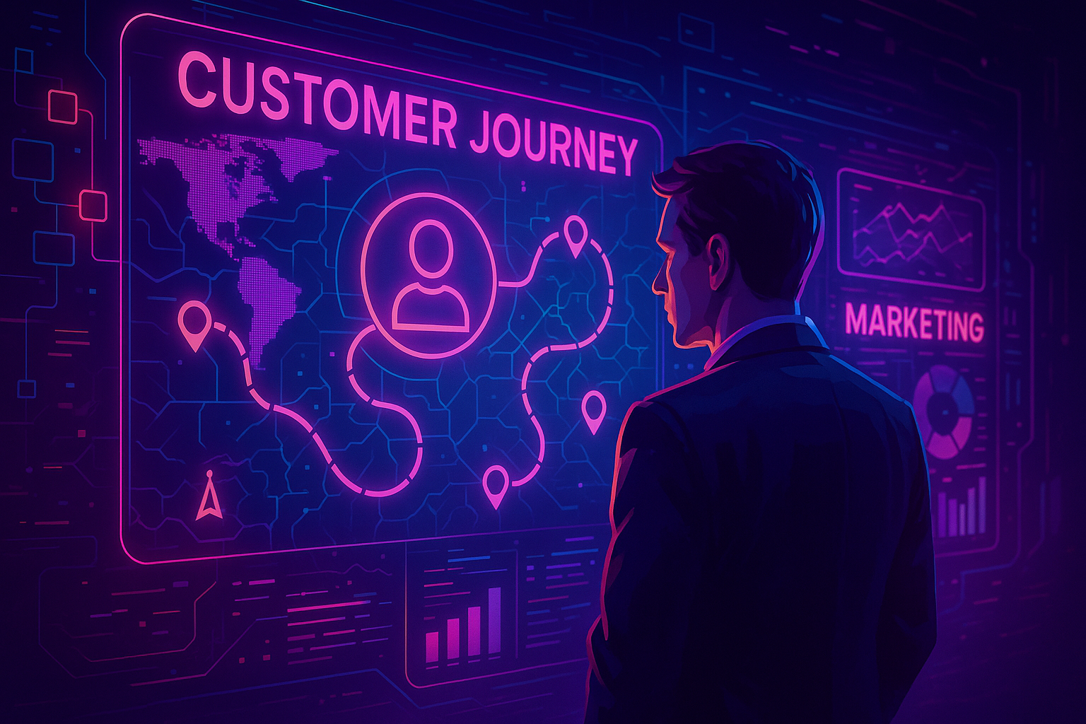 Professional illustration representing Utilizing Customer Journey Mapping to Enhance B2B Marketing featuring elements rela...