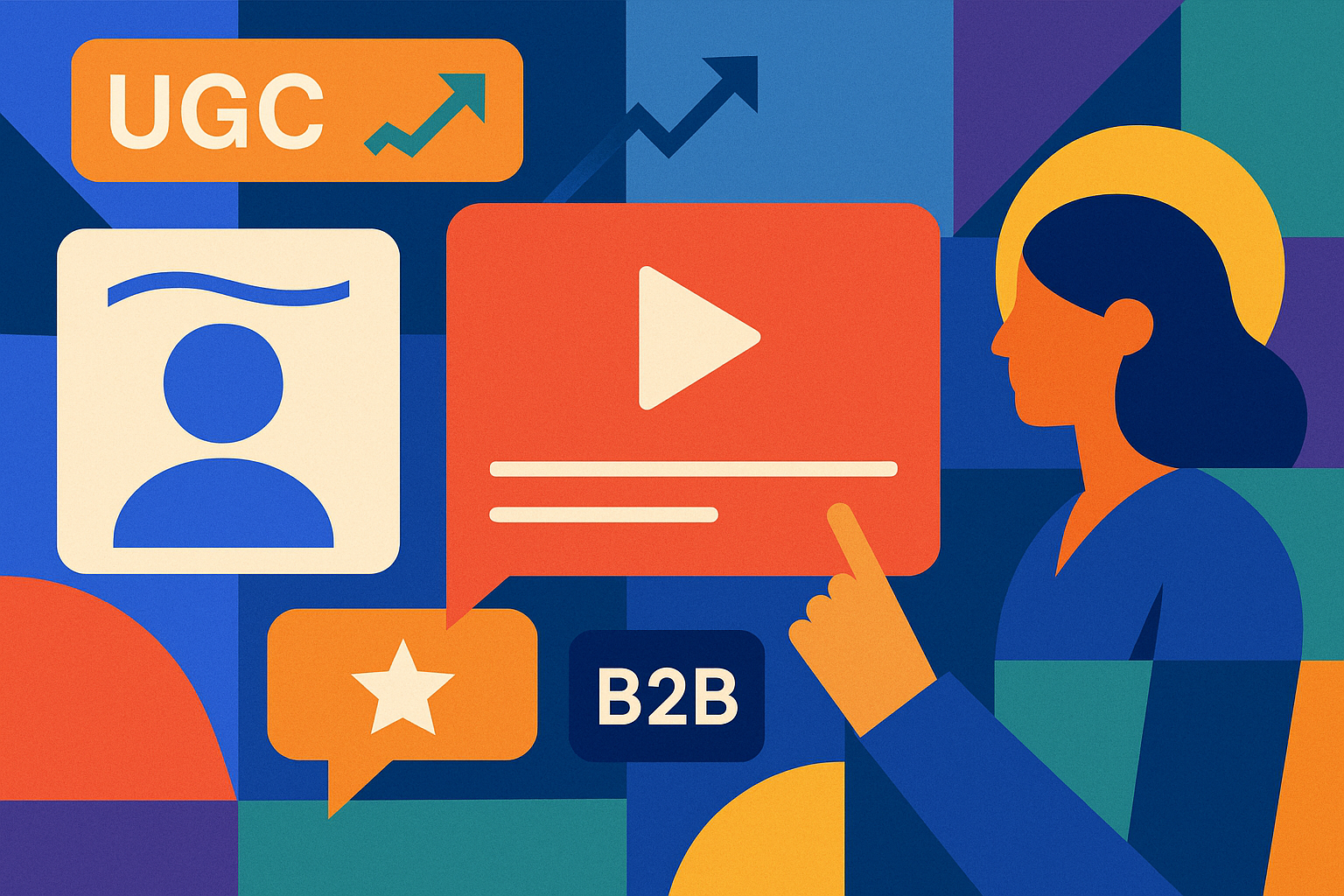 Professional illustration representing How to Create a B2B Marketing Framework for User-Generated Content featuring elemen...