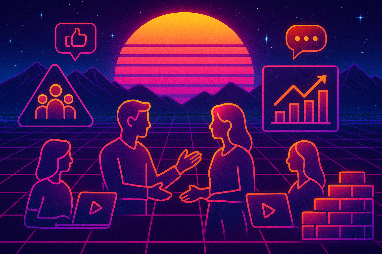 Professional illustration representing How to Create a B2B Marketing Strategy Focused on Community Building featuring elem...