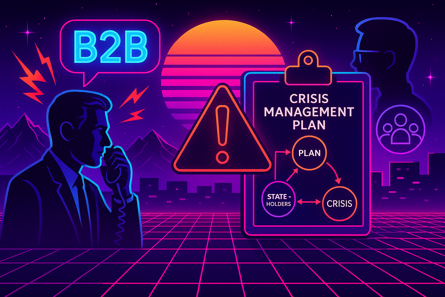 Professional illustration representing How to Develop a B2B Crisis Management Communication Plan featuring elements relate...