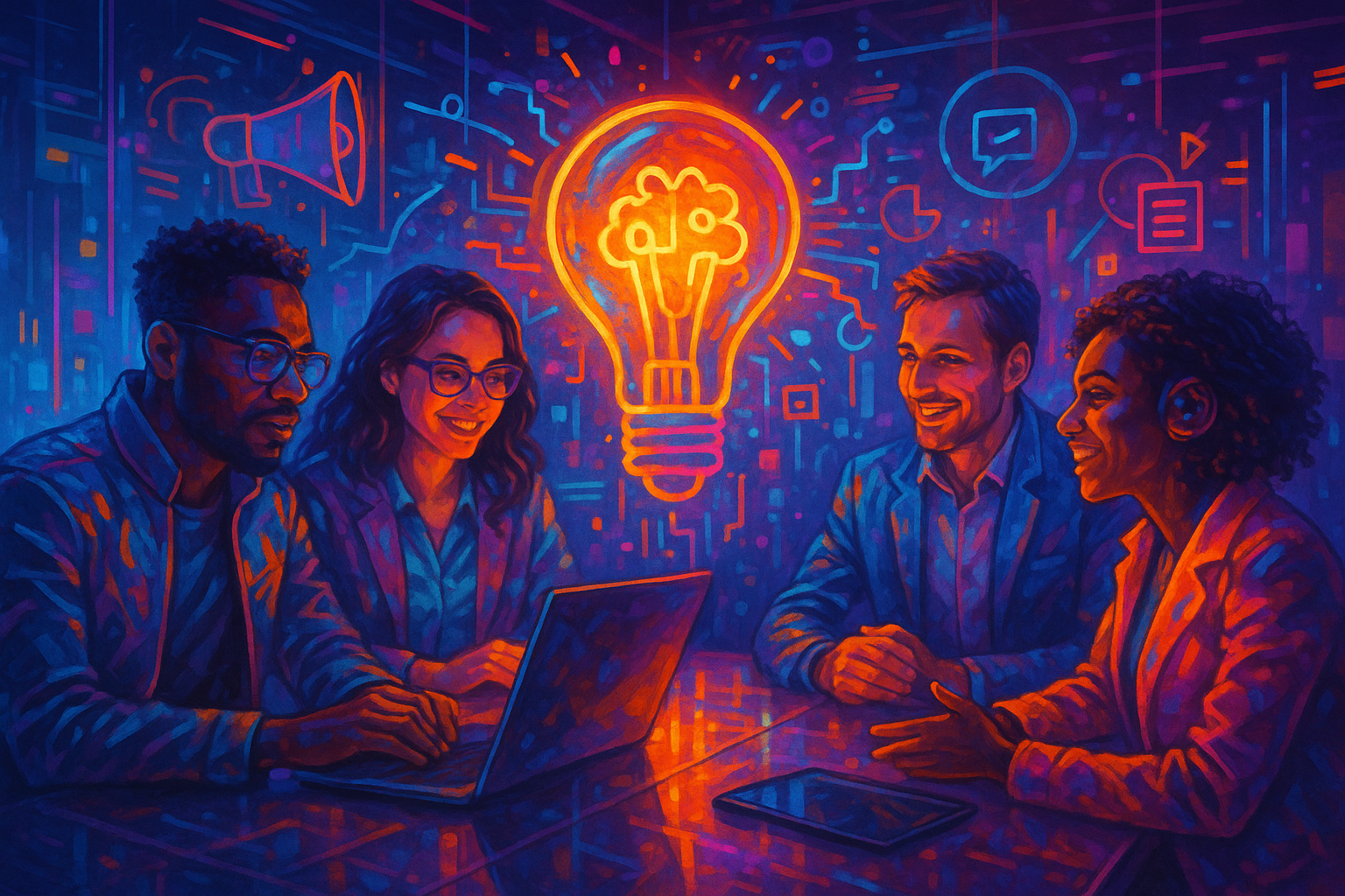 Professional illustration representing How to Foster a Culture of Innovation in B2B Marketing Teams featuring elements rel...