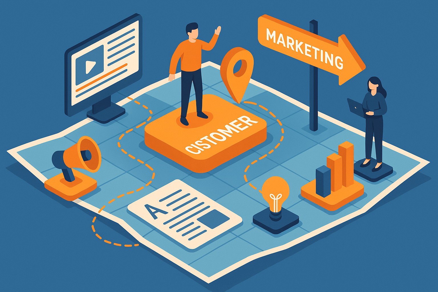 Professional illustration representing Customer journey content maps for B2B marketing teams featuring elements related to...