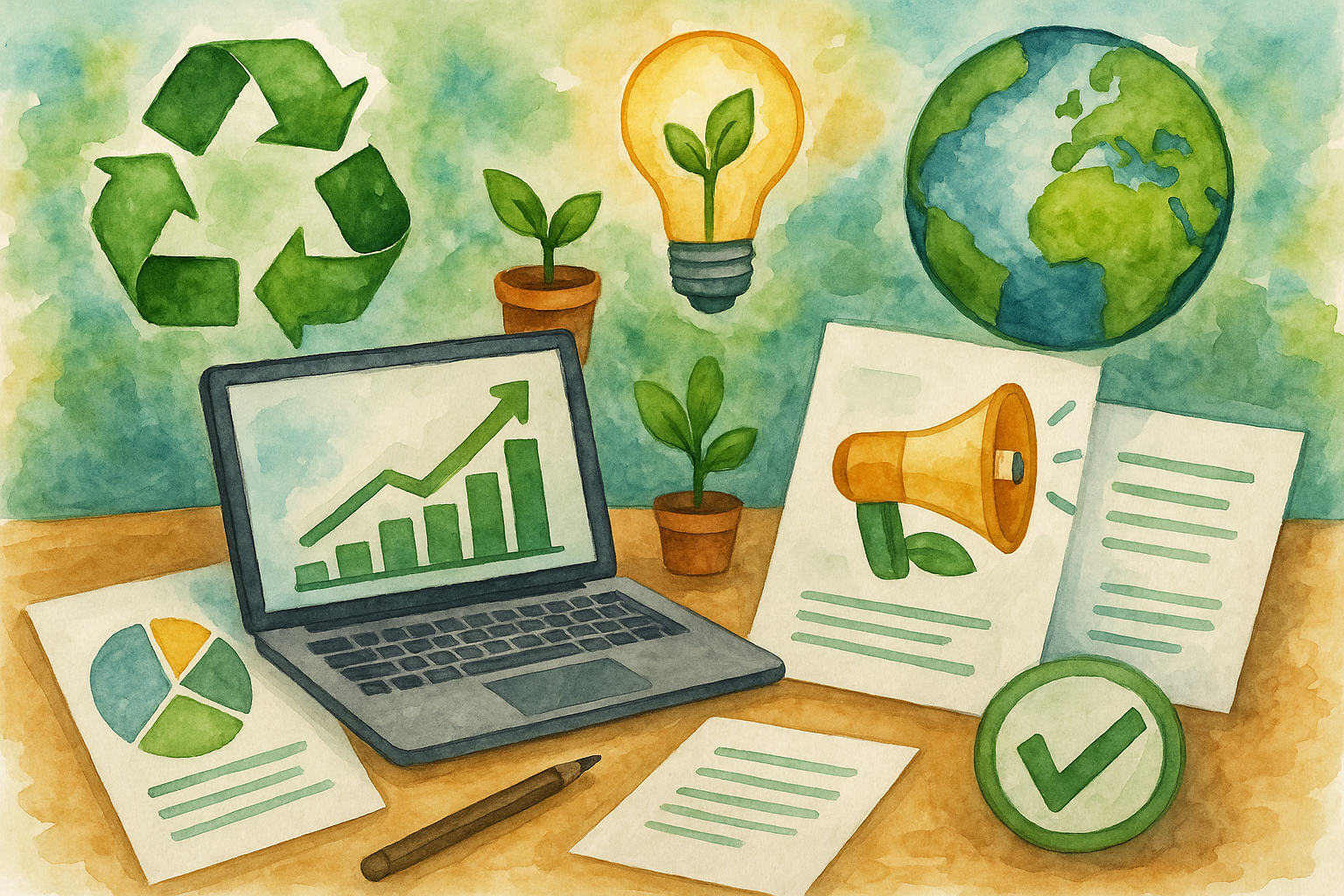 Professional illustration representing Creating a B2B Marketing Campaign Focused on Sustainability featuring elements rela...