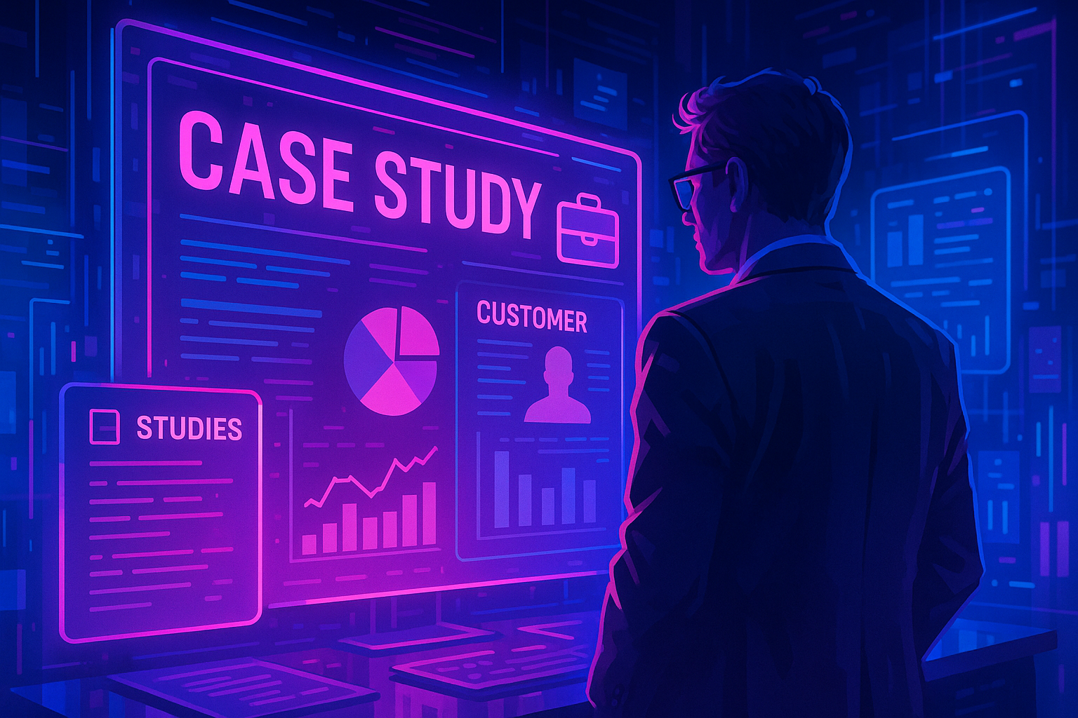 Professional illustration representing Creating High-Impact B2B Case Studies to Showcase Success featuring elements relate...