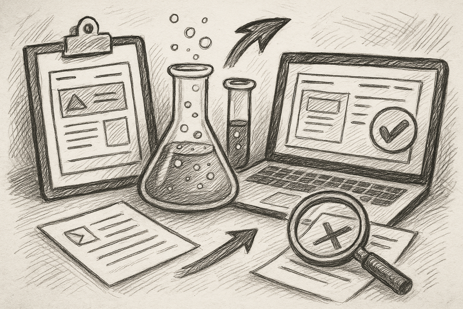 Professional illustration representing Paid search landing page testing frameworks that scale featuring elements related t...
