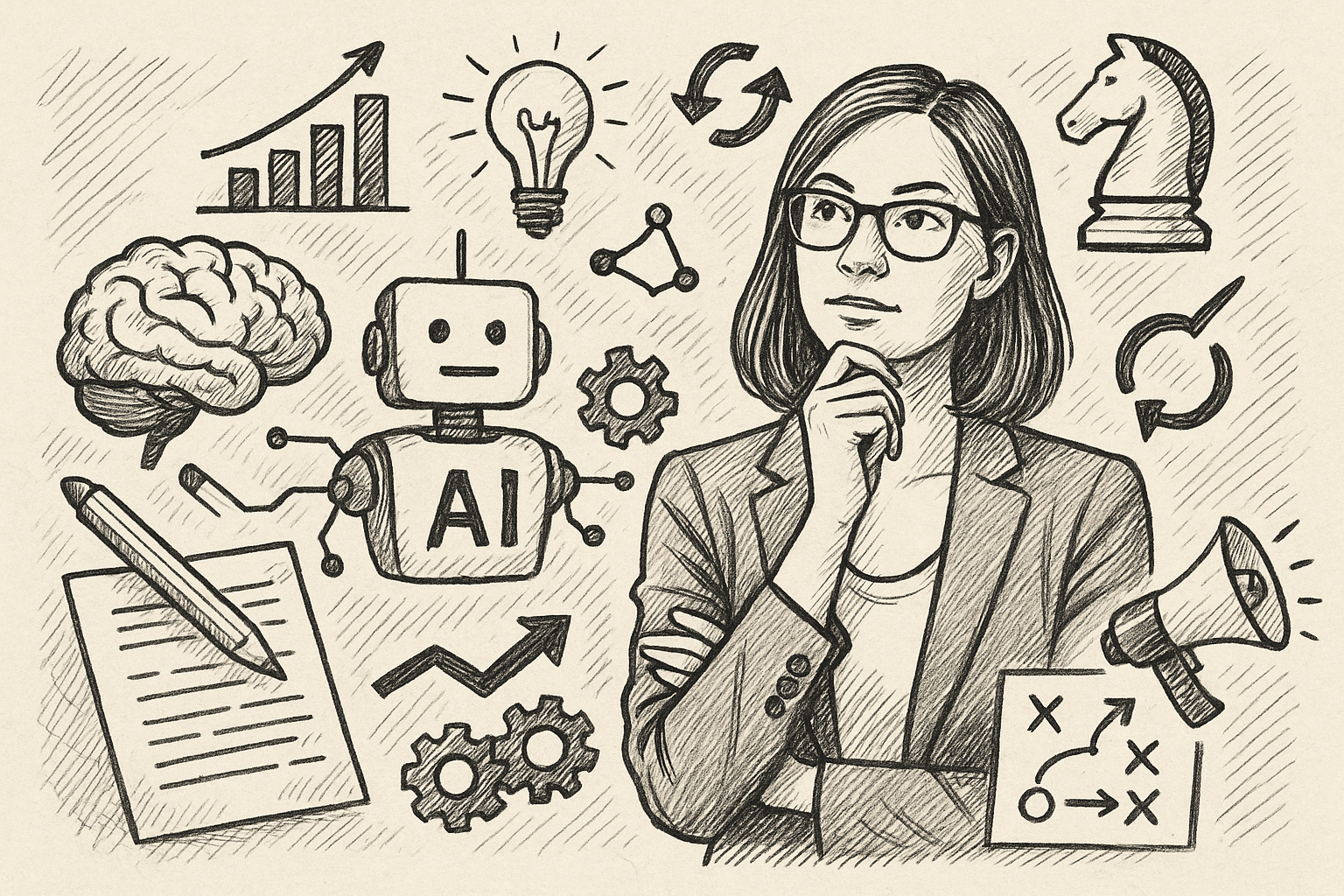 Professional illustration representing How to scale thought leadership content with AI support featuring elements related ...