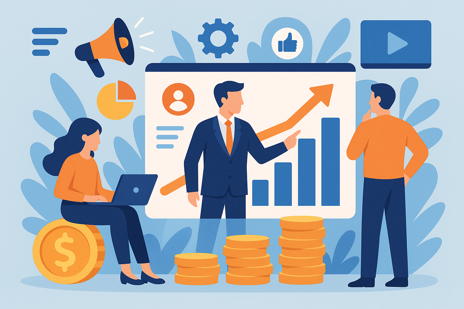 Professional illustration representing How to Optimize Your B2B Marketing Budget for Maximum ROI featuring elements relate...