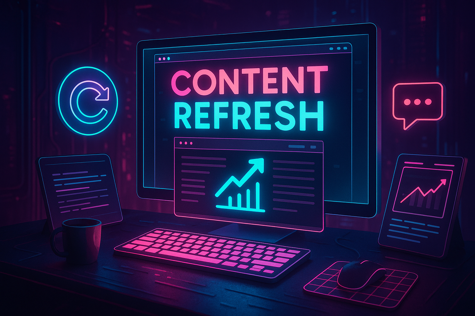 Professional illustration representing Best content refresh workflows for evergreen SEO growth featuring elements related ...