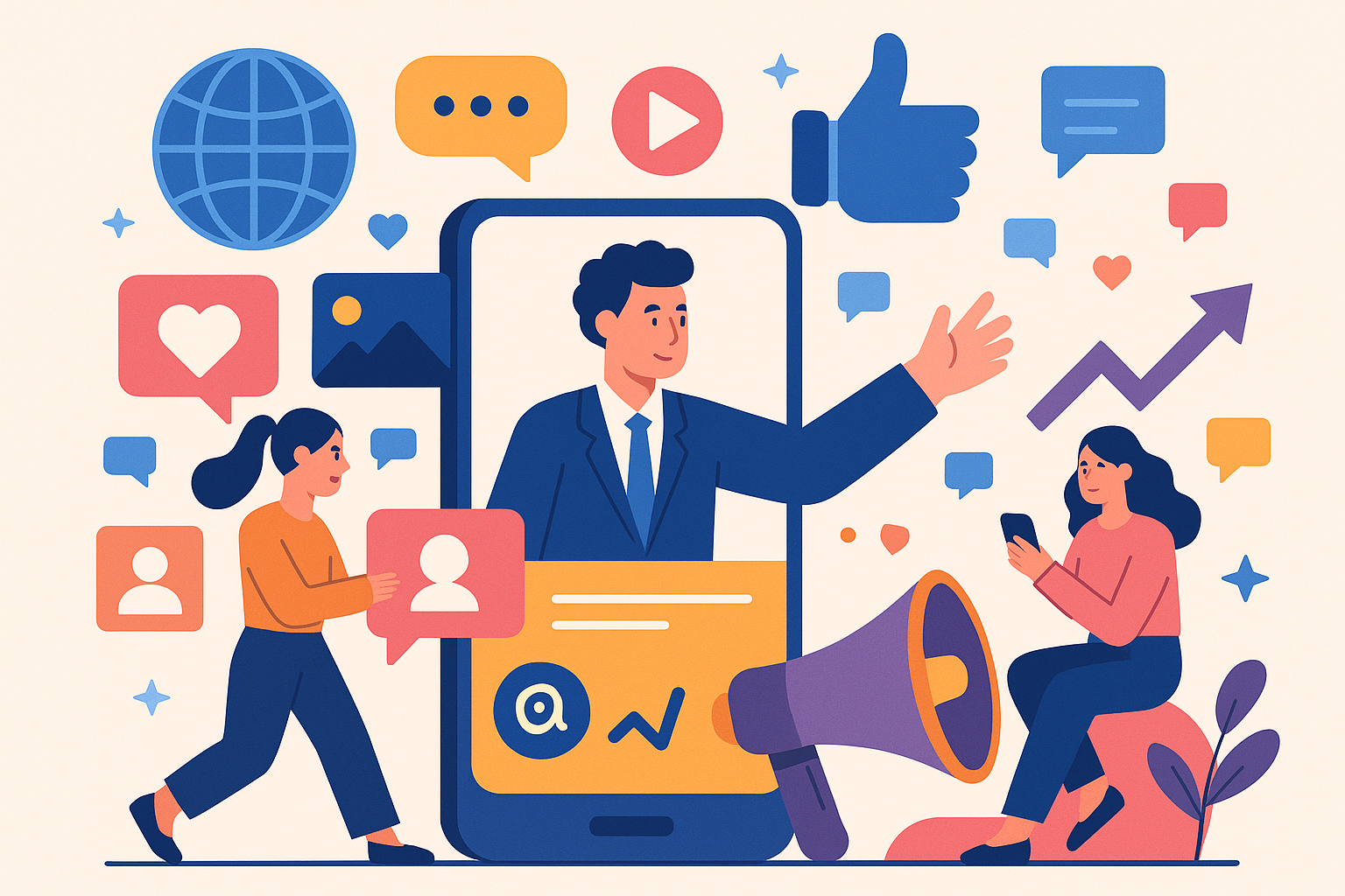 Professional illustration representing How to Leverage Social Media for Engagement in B2B Marketing featuring elements rel...