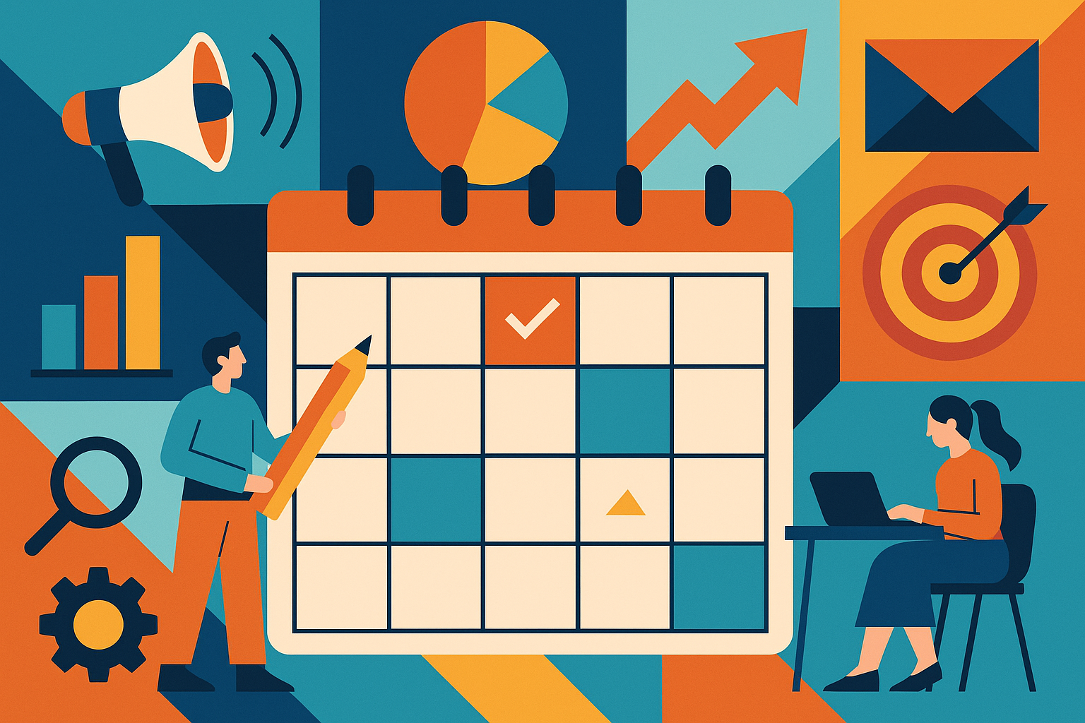Professional illustration representing Developing a B2B Marketing Calendar for Strategic Planning featuring elements relat...