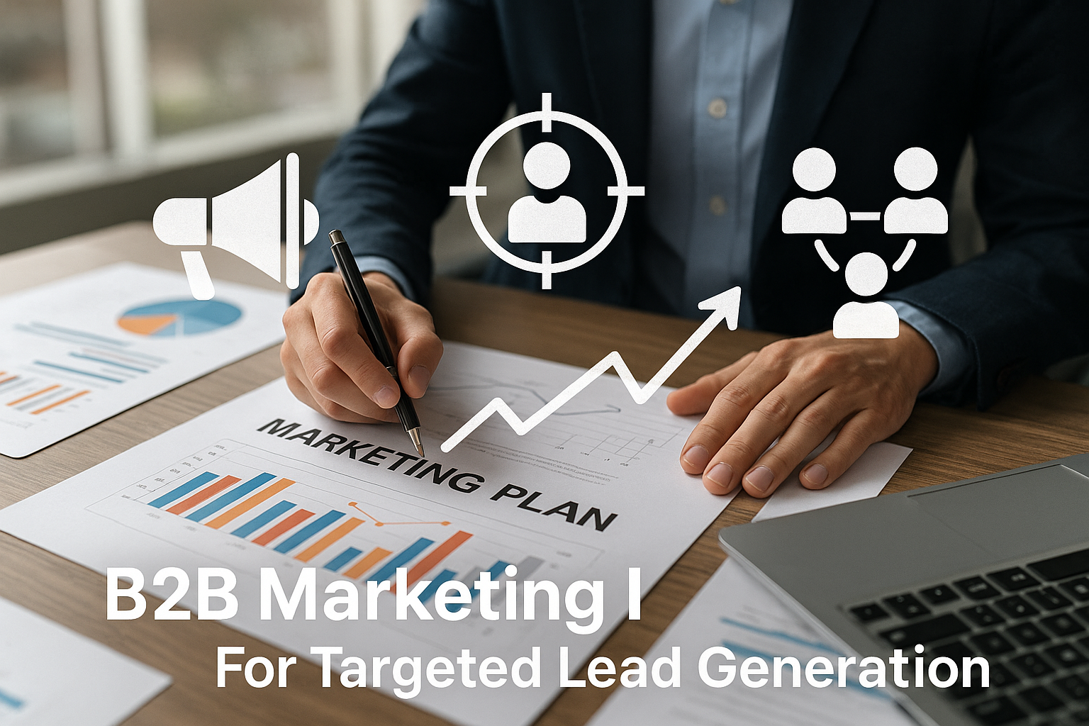 Professional illustration representing Creating a B2B Marketing Plan for Targeted Lead Generation featuring elements relat...