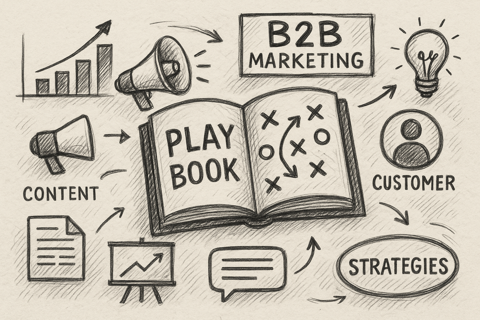 Professional illustration representing Creating a B2B Marketing Playbook for Tactical Execution featuring elements related...