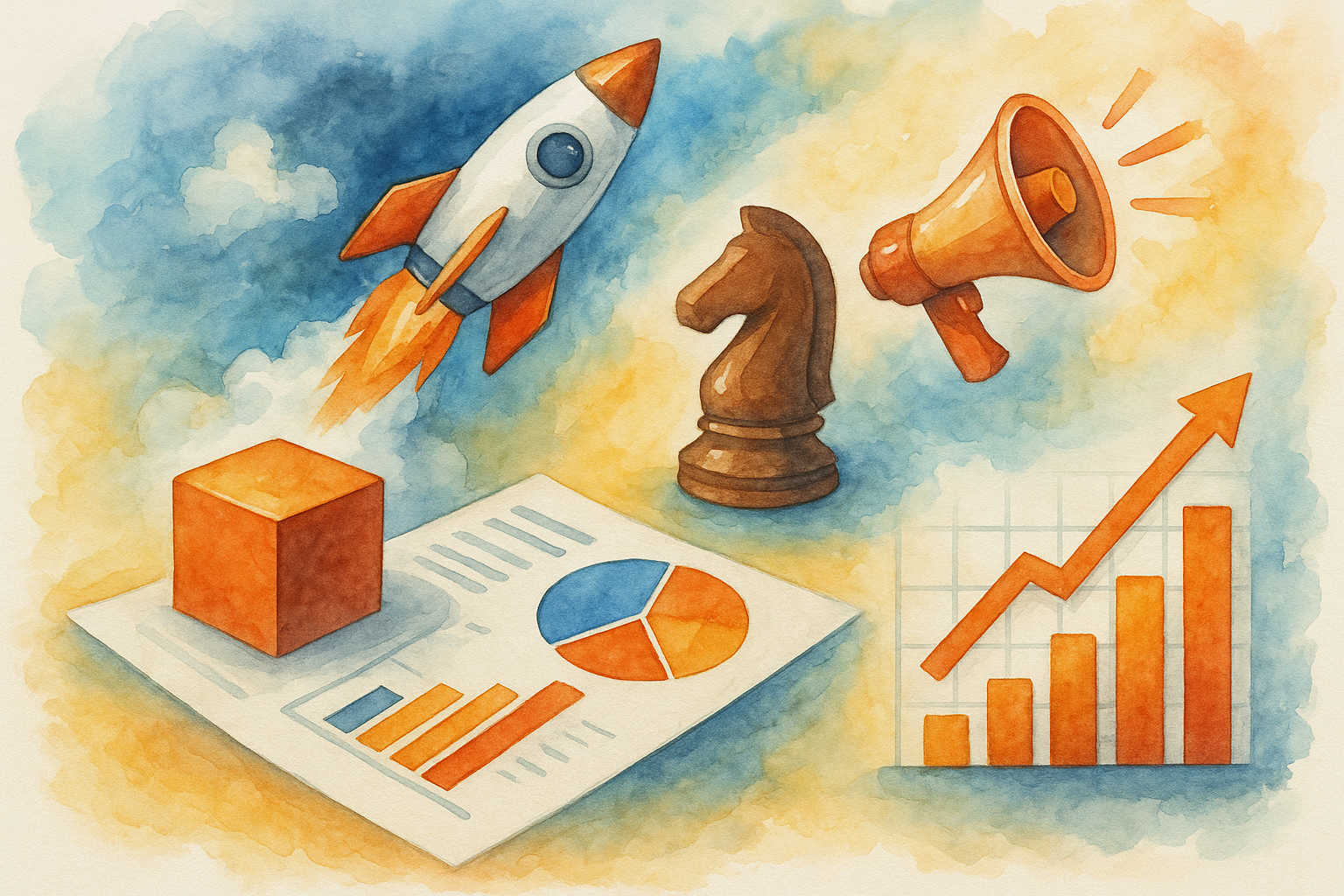Professional illustration representing Developing a B2B Marketing Strategy for Product Launches featuring elements related...