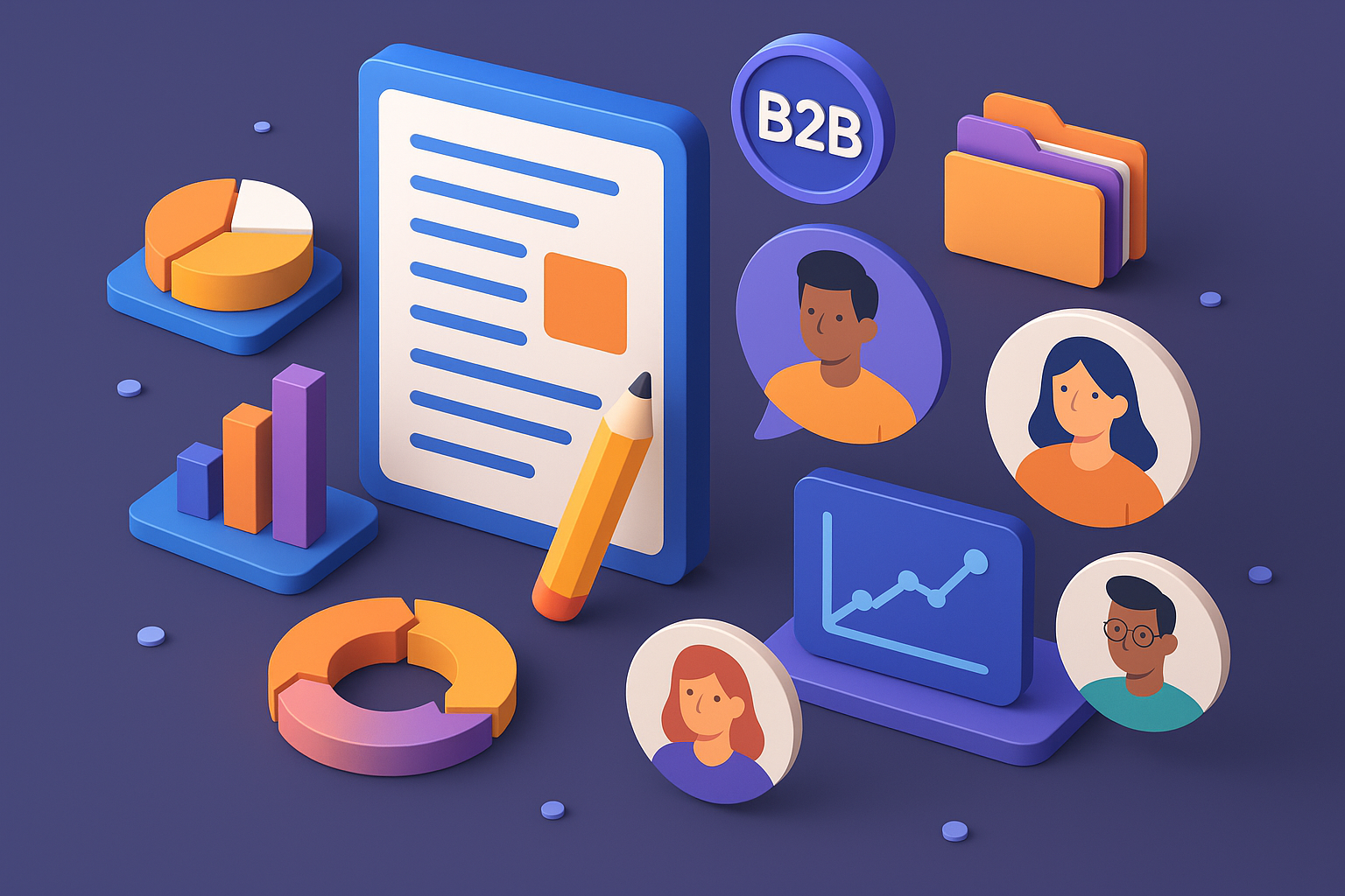 Professional illustration representing Creating Engaging B2B Content for Different Buyer Personas featuring elements relat...