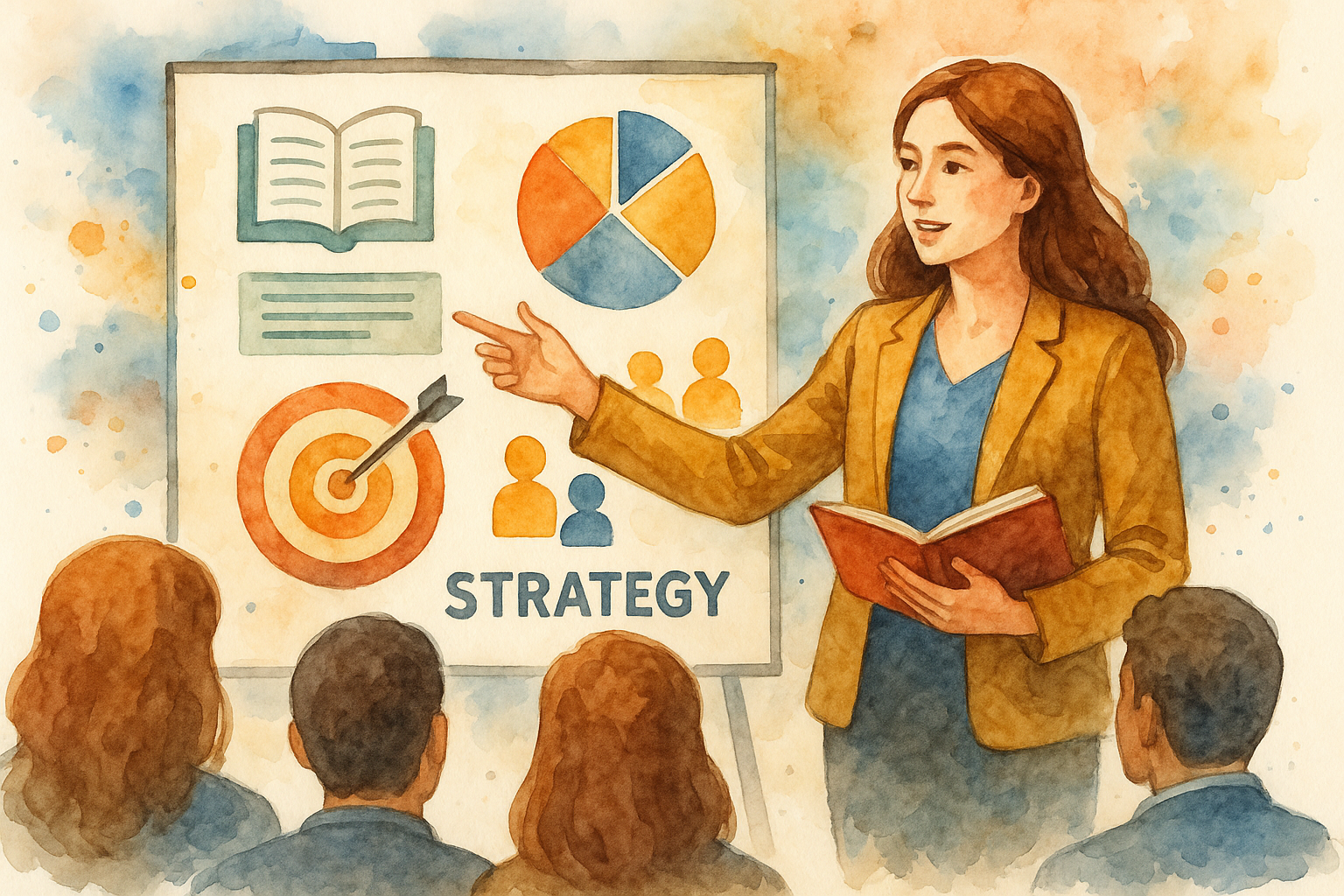 Professional illustration representing How to Develop a B2B Content Strategy Focused on User Education featuring elements ...