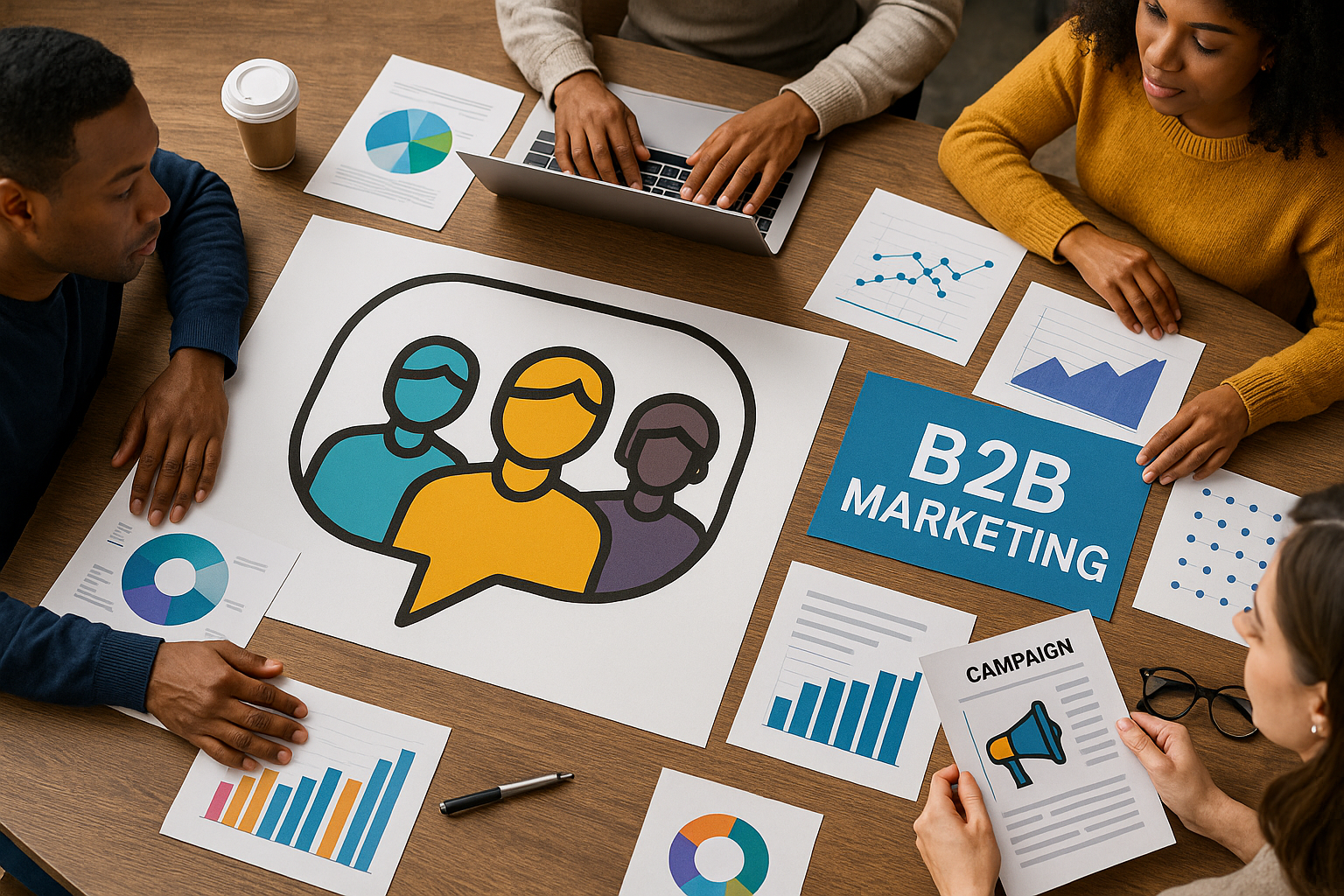 Professional illustration representing How to Design B2B Marketing Campaigns That Appeal to Diverse Audiences featuring el...