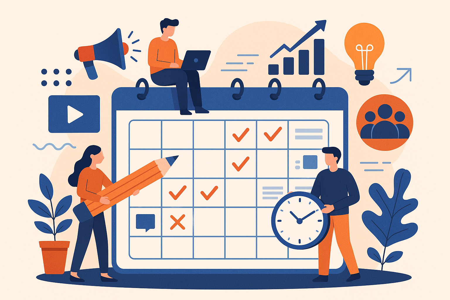 Professional illustration representing How to Create a Comprehensive B2B Marketing Calendar for Consistent Engagement feat...