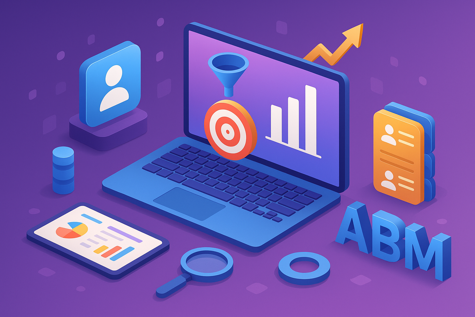Professional illustration representing How to Implement an Effective B2B Account-Based Marketing Strategy featuring elemen...