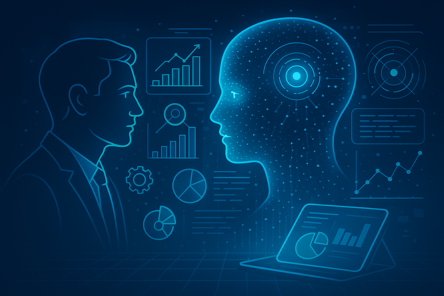 Professional illustration representing Leveraging AI for Enhanced B2B Customer Insights featuring elements related to cust...
