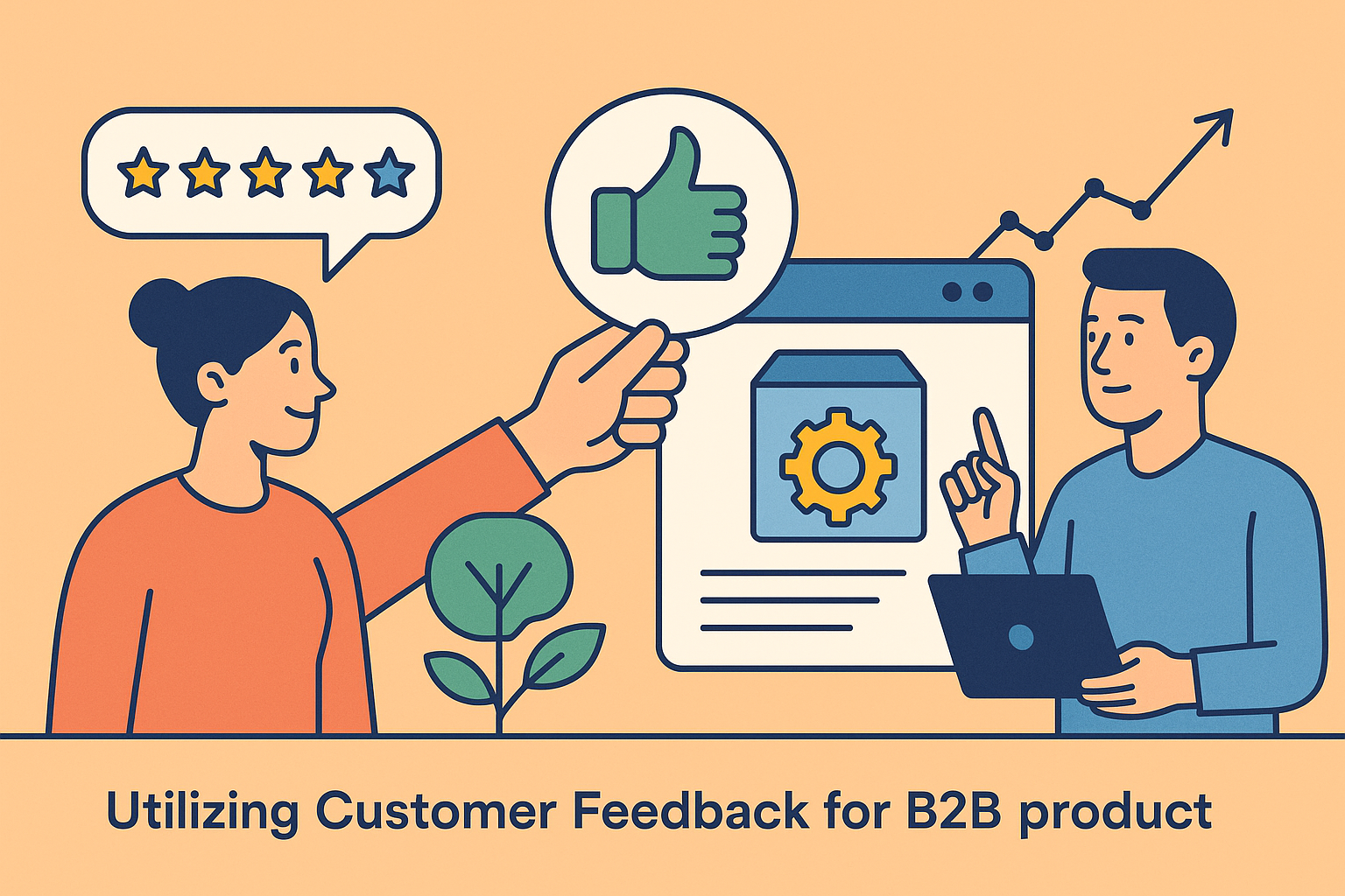 Professional illustration representing Utilizing Customer Feedback for B2B Product Development featuring elements related ...