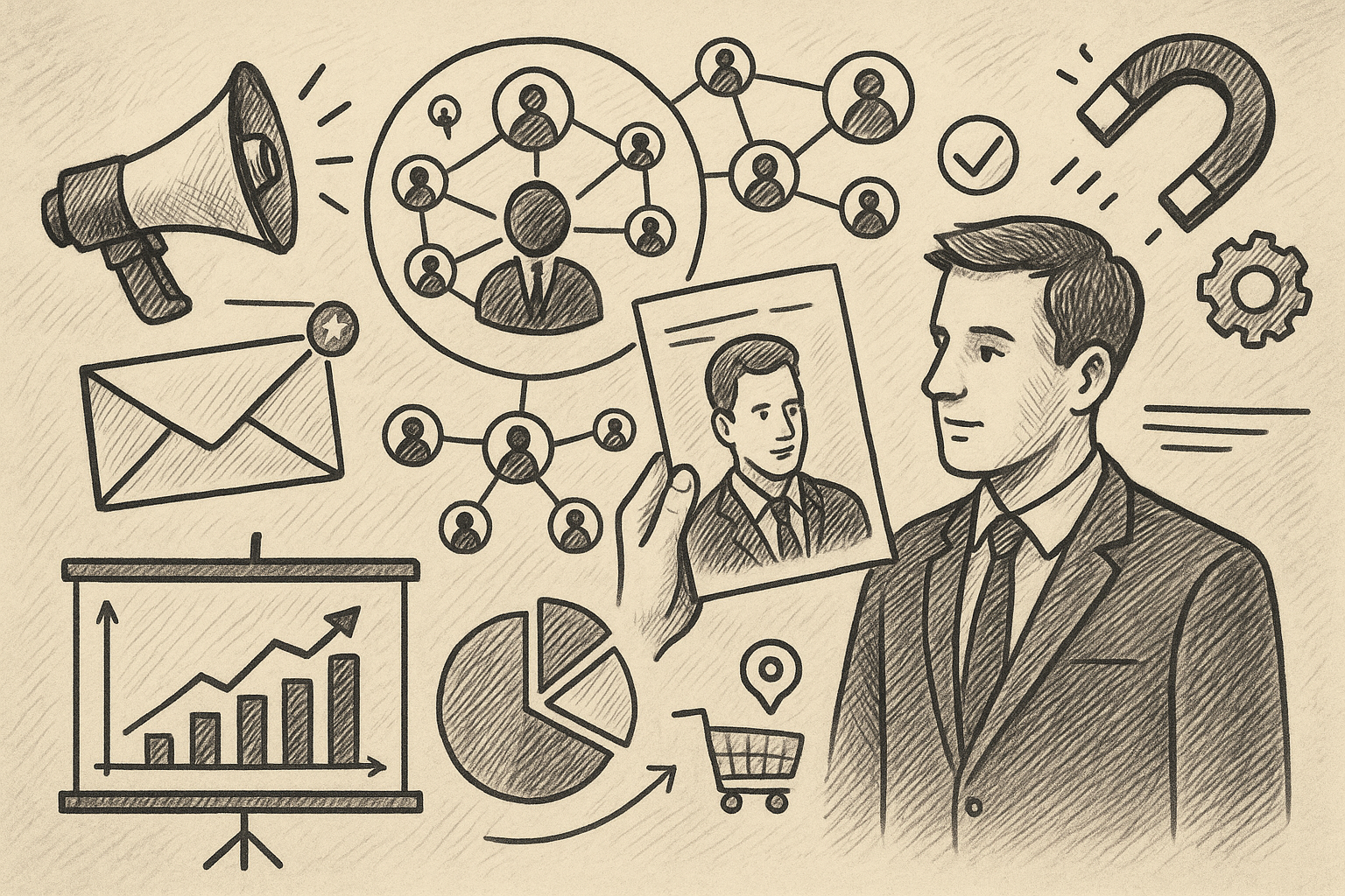 Professional illustration representing Creating a B2B Marketing Strategy Focused on Personalization featuring elements rel...
