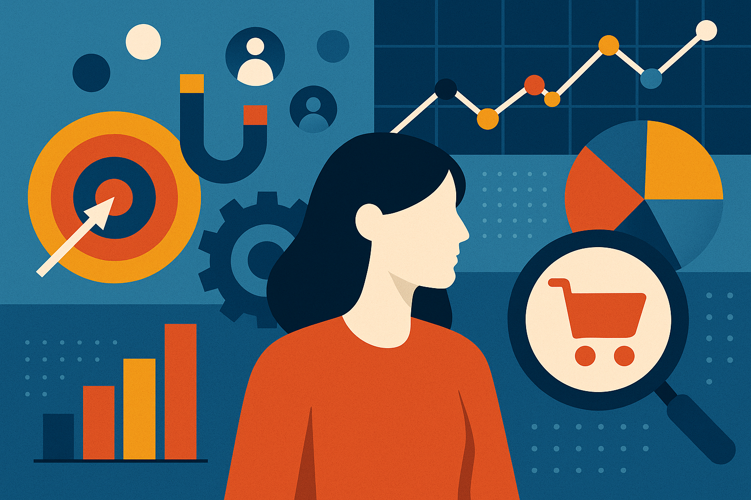 Professional illustration representing Utilizing Predictive Analytics for Enhanced B2B Marketing Decisions featuring eleme...
