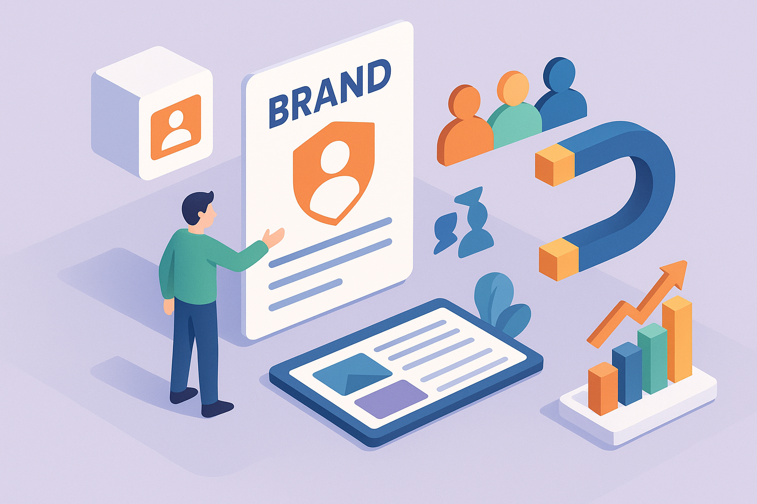 Professional illustration representing Building a B2B Brand Identity That Attracts Customers featuring elements related to...